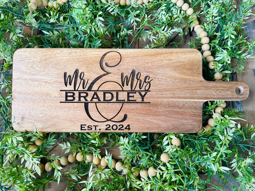Engraved Acacia Wood Cutting Board (Paddle)