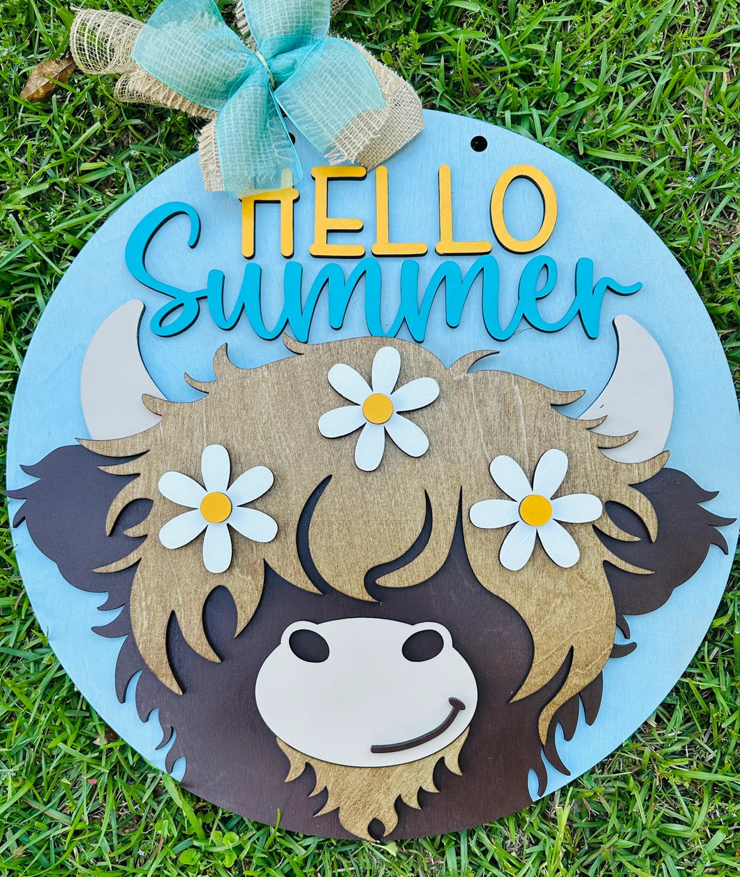 Hello Summer Highland Cow Door Hanger
