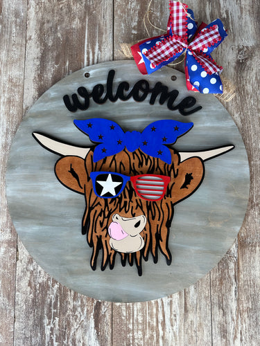 Patriotic Highland Cow Welcome