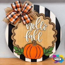 Load image into Gallery viewer, 🍂 Hello Fall – Rustic Pumpkin &amp; Buffalo Check Door Hanger