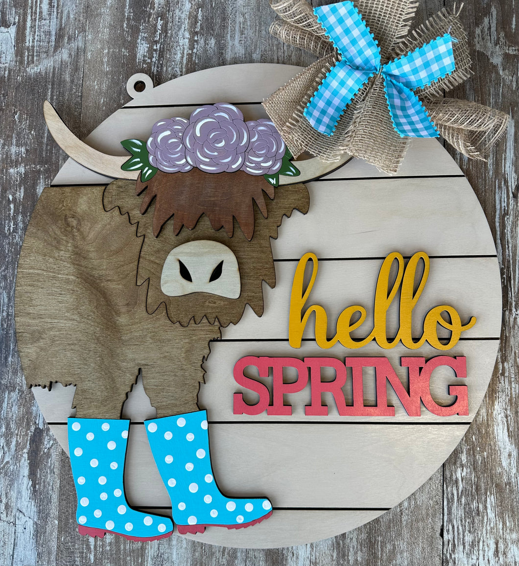 Hello Spring Highland Cow