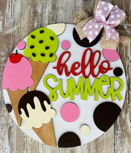 Hello Summer Ice Cream Cones Door Hanger