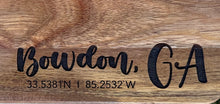 Load image into Gallery viewer, Engraved Acacia Wood Cutting Board (Paddle) - City, State &amp; GPS Coordinates