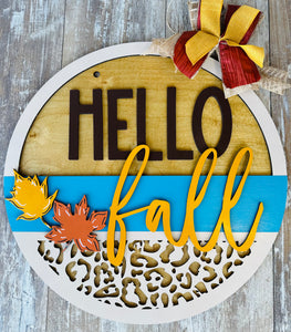 Hello Fall Leaves & Leopard Door Hanger