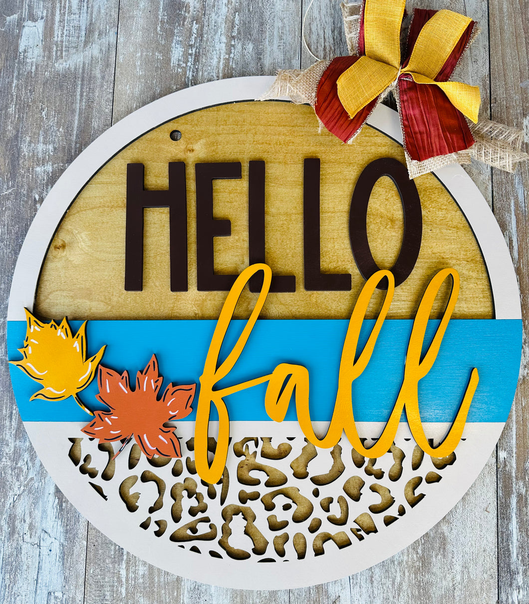 Hello Fall Leaves & Leopard Door Hanger