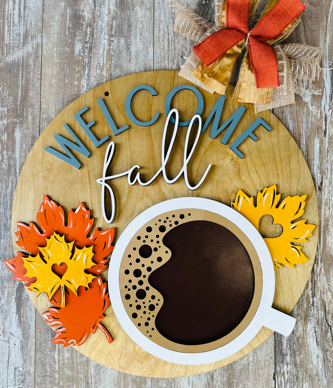 Welcome Fall Leaves & Coffee Door Hanger