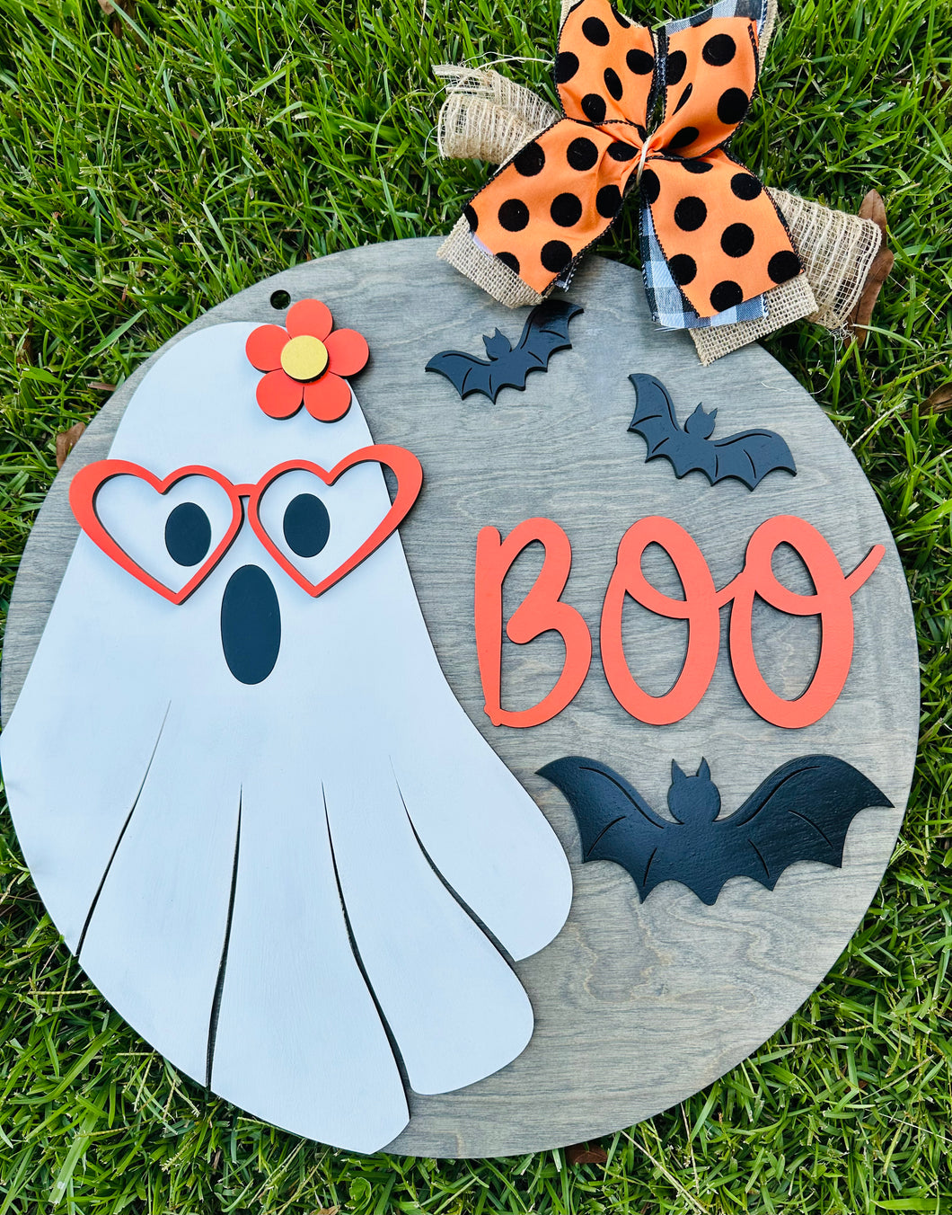 Boo Ghost Door Hanger with Heart Glasses