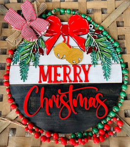 Merry Christmas with Bow & Greenery Door Hanger