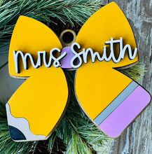 Load image into Gallery viewer, Personalized Teacher Bow Ornament