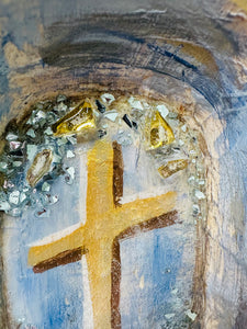 Hand Painted Prayer Dough Bowl with Glass & Resin