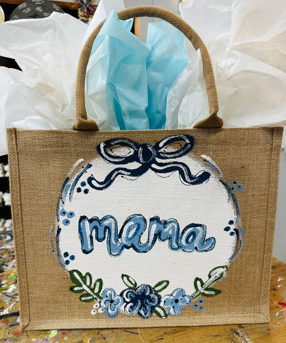 Hand Painted Burlap Tote Bag