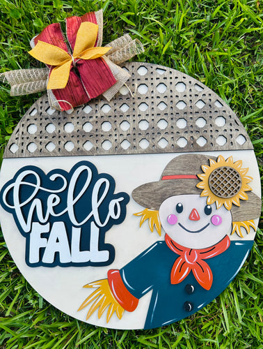 Hello Fall Scarecrow Door Sign