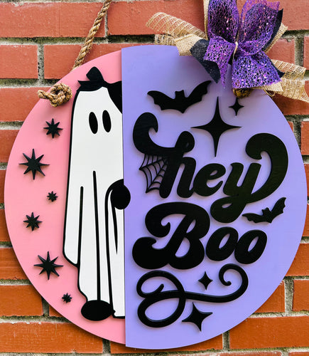 Hey Boo Retro Ghost Door Sign
