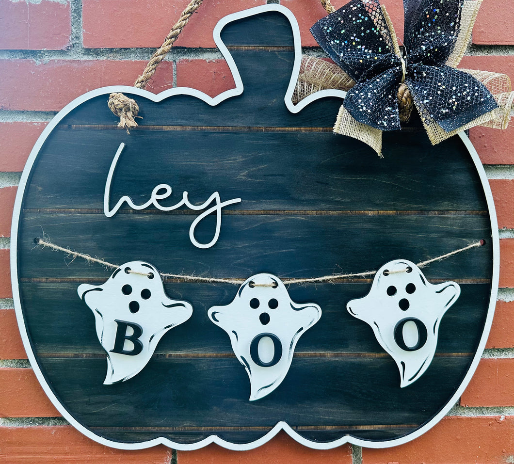Hey Boo Hanging Ghost Door Sign