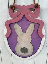 Load image into Gallery viewer, Scalloped Oval Bunny with Bow Door Sign