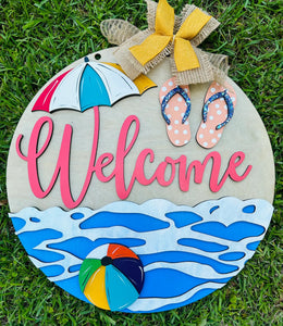 Welcome Beach Scene Door Hanger