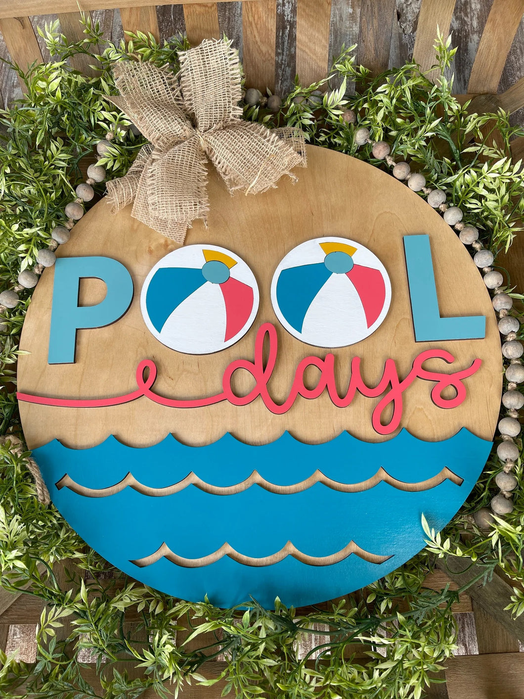 Pool Days with Waves Door Sign