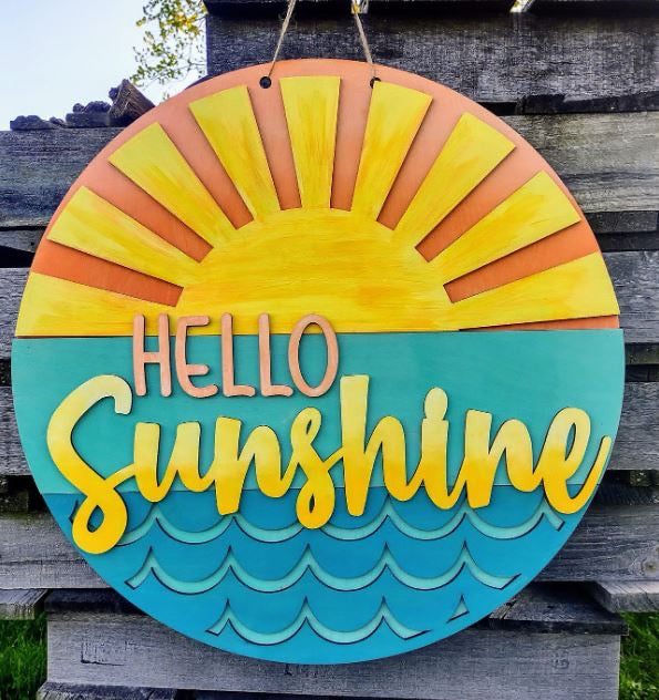 Hello Sunshine Ray & Water Door Sign
