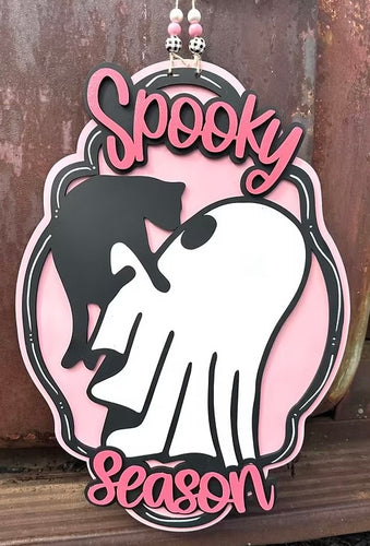 Spooky Season Ghost with Cat Door Sign