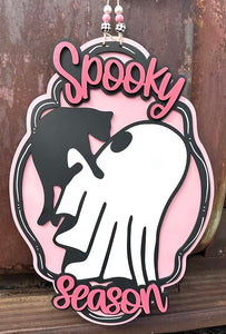 Spooky Season Ghost with Cat Door Sign