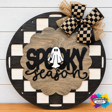 Load image into Gallery viewer, 👻 Spooky Season – Rustic Checkerboard Halloween Door Sign