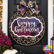 Load image into Gallery viewer, 🕷️ Happy Halloween – Spooky Spiderweb Door Sign