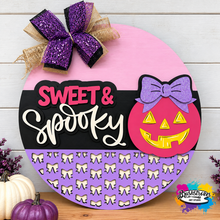 Load image into Gallery viewer, 🎀 Sweet &amp; Spooky – Pink Pumpkin Halloween Door Sign