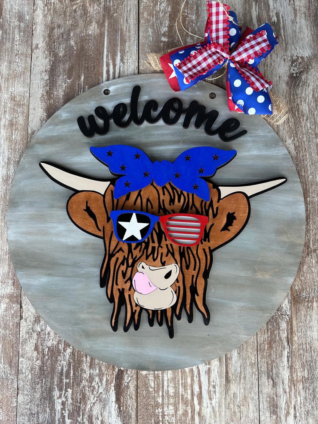 Patriotic Highland Cow Welcome