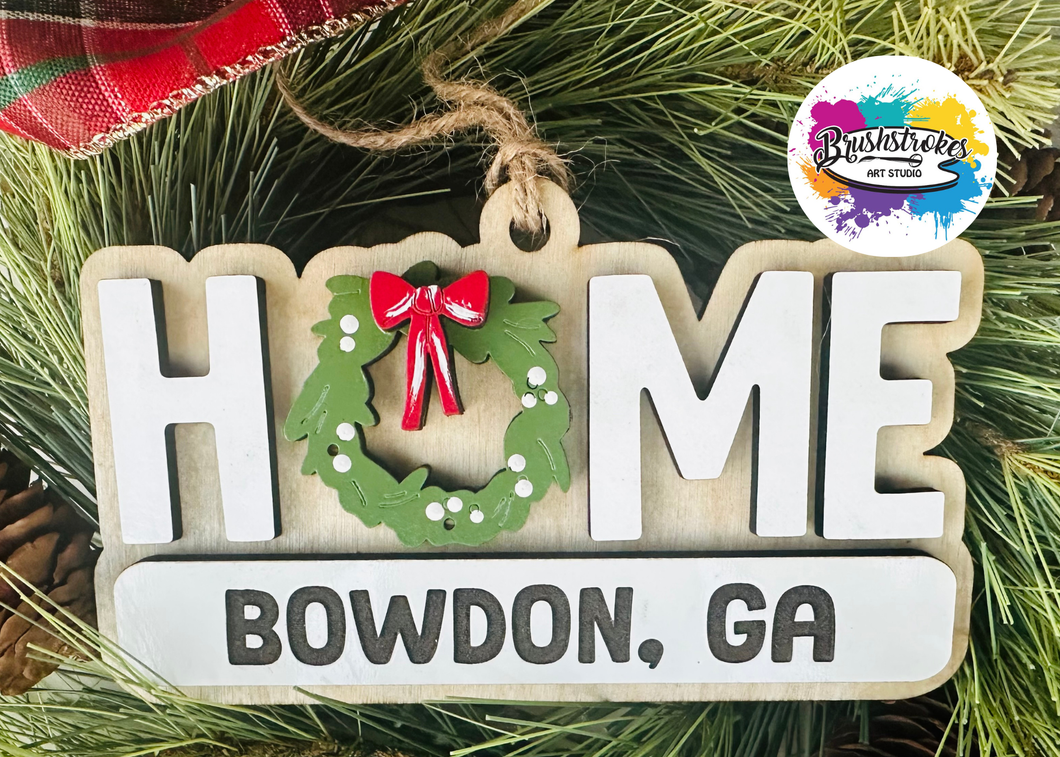 Personalized Home with Wreath Christmas Ornament