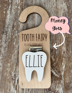 Personalized Tooth Fairy Door Knob Holder with Money Slot