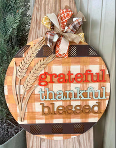 Grateful Thankful Blessed Door Hanger