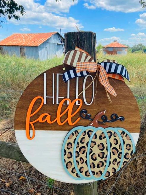 Hello Fall Leopard Pumpkin Hanger