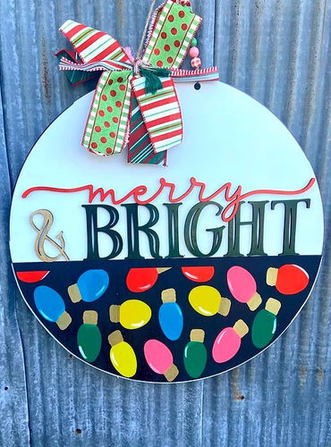 Merry & Bright Light Bulbs Door Sign