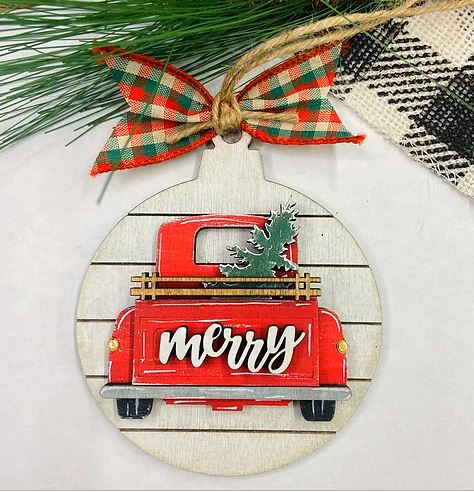 Merry Truck Back View Tree Ornament