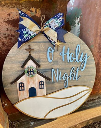 O Holy Night Church Snow Door Sign