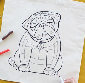 Pug Organic Tote Bag - Coloring Kit with Markers