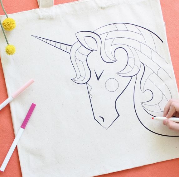 Unicorn Organic Tote Bag - Coloring Kit with Markers