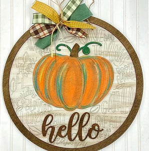 Typography Pumpkin Hello Door Hanger
